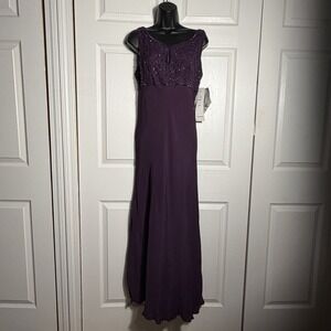 Vintage Nostalgia Y2K Beaded Gown Women L Purple Empire Waist Whimsigoth Maxi